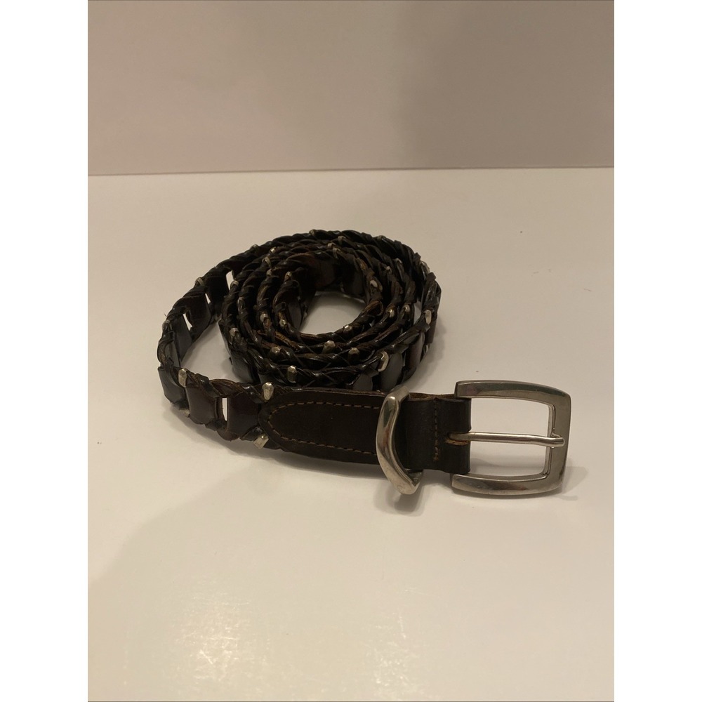 Vintage Lane Bryant Braided Leather Belt Chain Link Brass Size 18/20